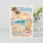 Hang Ten Retro Surf Beach Birthday  招待状 (スタンド正面)