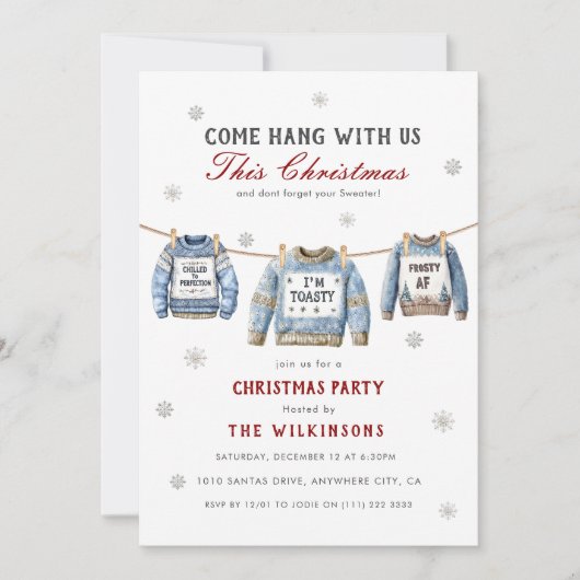 hang with us ugly christmas jumper party 招待状 (正面)