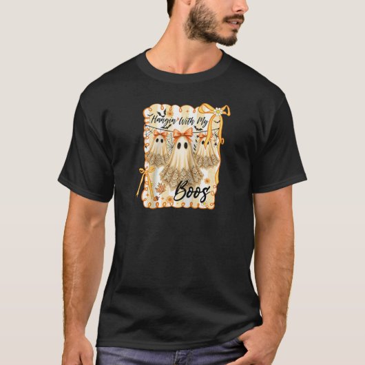 Hangin with My Boos Retro Coquette Bow Ghosts Hall Tシャツ (正面)