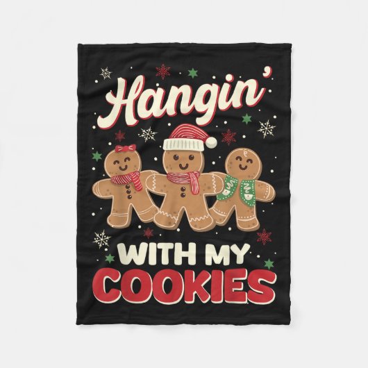 Hangin With My Cookies Gingerbread Man Xmas Teache フリースブランケット (正面)