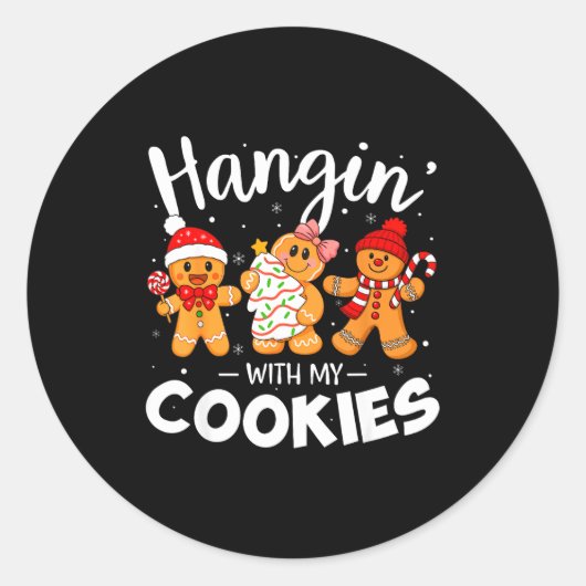 Hangin With My Cookies Gingerbread Women Christmas ラウンドシール (正面)