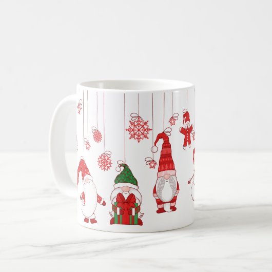 Hanging Christmas Gnomes & Snowflakes コーヒーマグカップ (正面左)