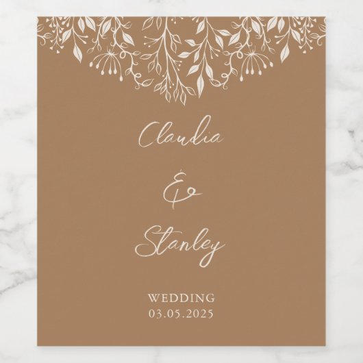 Hanging Florals Foliage Warm Romantic Boho Earthy  ワインラベル (シングルラベル)