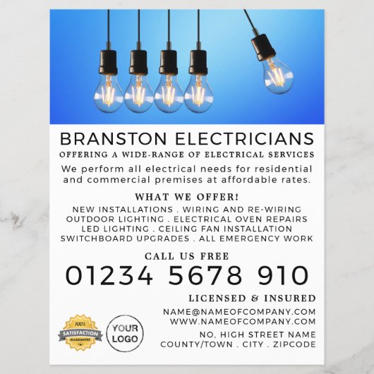 Hanging Lightbulbs, Electrician Advertising チラシ (正面)