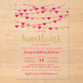 Hanging Love Hearts Little Sweetheart Baby Shower アクリル招待状 (正面)