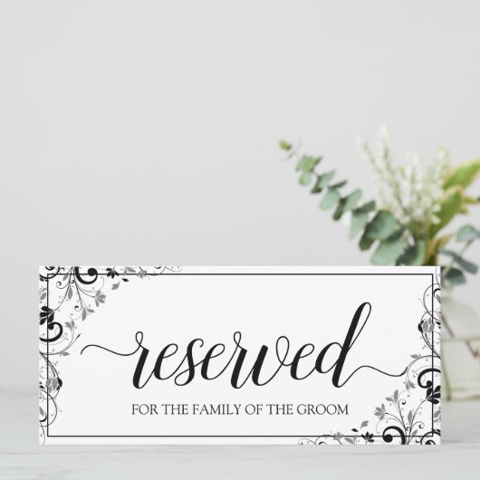 Hanging Reserved Sign | シックなブーケ (ブラック&グレー (スタンド正面)