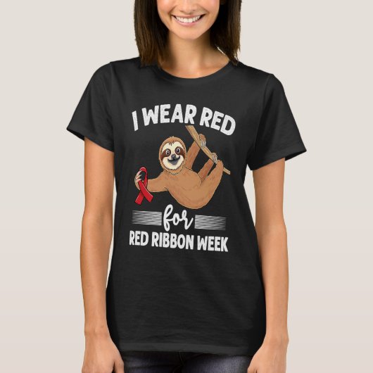 Hanging sloth We Wear Red For Red Ribbon Week Awar Tシャツ (正面)