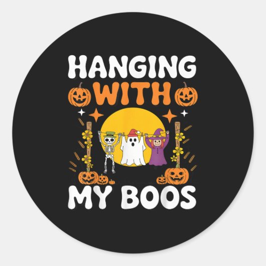 Hanging With My Boos Funny Halloween Ghost Witch S ラウンドシール (正面)