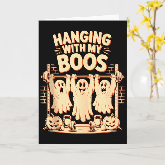 Hanging With My Boos Funny Halloween Ghost Workout カード (黄色い花)