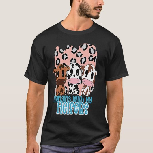 Hanging with My Heifers with Pink Leopard Print Ba Tシャツ (正面)