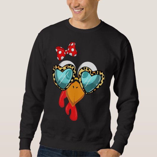 hanksgiving Turkey Face Leopard Print Glasses Wome スウェットシャツ (正面)