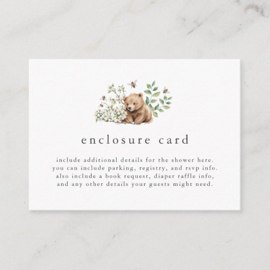 HANNAHクマ男女兼用ウッドランド赤ちゃんシャワー エンクロージャーカード (正面)