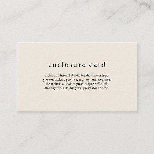 HANNAHクリームボホベイビーシャワーカード エンクロージャーカード (正面)