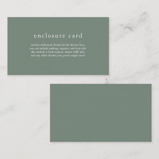 HANNAHセージ緑ボホベイビーシャワーカード エンクロージャーカード (正面/裏面)