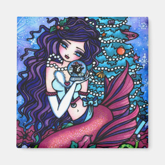 Hannah Lynnによるクリスマススノーマーメイドツリーアート マグネット