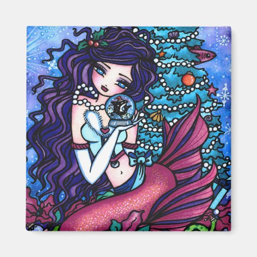 Hannah Lynnによるクリスマススノーマーメイドツリーアート マグネット (正面)