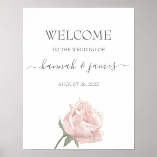 Hannah Romantic Rose Calligraphy Welcome Wedding ポスター