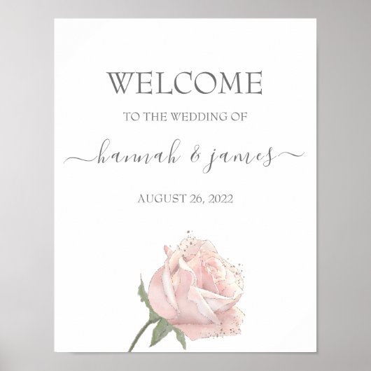 Hannah | Romantic Rose Calligraphy Welcome Wedding ポスター (正面)