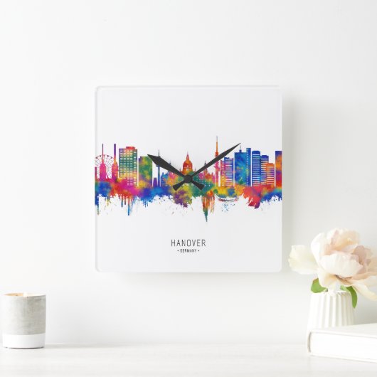 Hanover Germany Skyline スクエア壁時計 (ホーム)