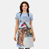 Hanoverian Scenthound Snowy Forest Cabin Santa Hat エプロン (着用した状態)