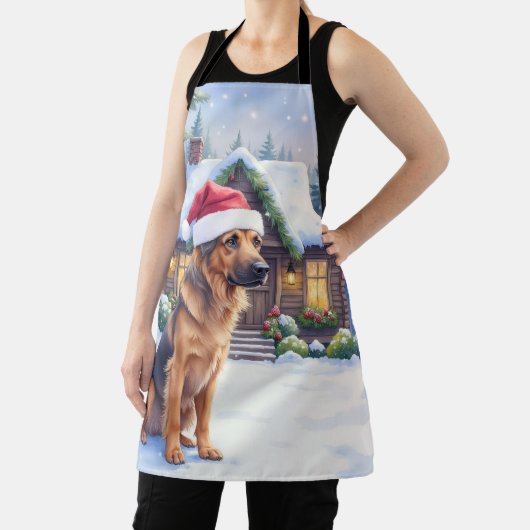 Hanoverian Scenthound Snowy Forest Cabin Santa Hat エプロン (インサイチュ)