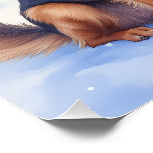 Hanoverian Scenthound Snowy Forest Cabin Santa Hat ポスター (コーナー)