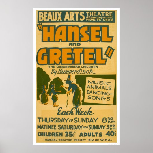 Hansel & Gretel Boston 1940 WPA ポスター (正面)
