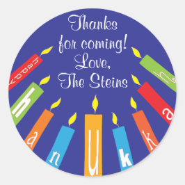 Hanukkahスタンプ（1 1/2"または3"）カラフルキャンドル ラウンドシール