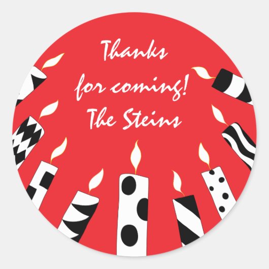 Hanukkahスタンプ（1 1/2"または3"）赤/Blろうそく ラウンドシール (正面)