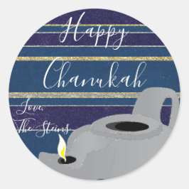 Hanukkahスタンプ(1 1/2"/3")「油ランプ金ゴールド/シルバー ラウンドシール