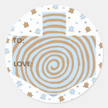 Hanukkahステッカー（1 1/2"または3"）Dreidl/Blue/Brown