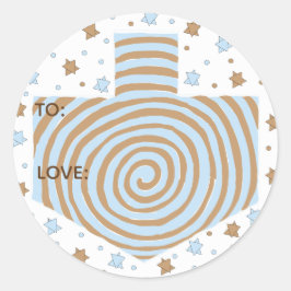 Hanukkahステッカー（1 1/2"または3"）Dreidl/Blue/Brown ラウンドシール