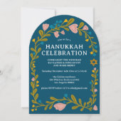 HANUKKAHパーティーフローラリースハンドドローカスタムド 招待状 (正面)