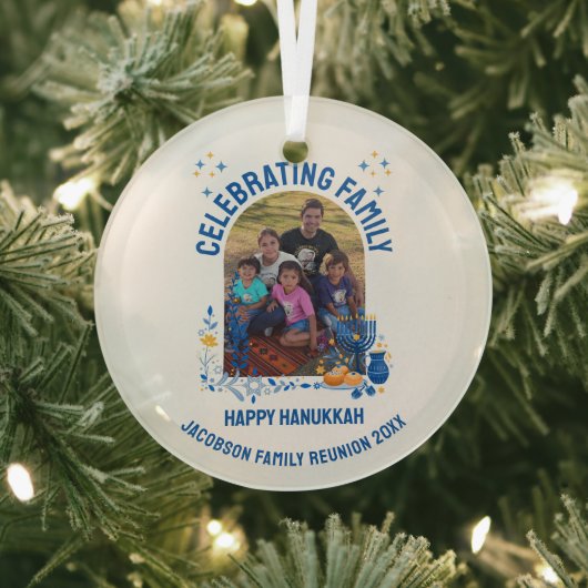 HANUKKAHファミリー懇親会カスタマイズ可能な写真 ガラスオーナメント (インサイチュ)