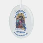 HANUKKAHファミリー懇親会カスタマイズ可能な写真 ガラスオーナメント (正面左)