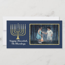 Hanukkahフォトカード「エレガント（ユダヤ教）メノラーブルー」 シーズンカード