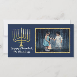 Hanukkahフォトカード「エレガント（ユダヤ教）メノラーブルー」 シーズンカード