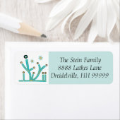 Hanukkah戻り値ラベル「(ユダヤ教)メノラーきらきら光るターコイズ」 ラベル (インサイチュ)