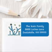 Hanukkah戻り値ラベル「(ユダヤ教)メノラーきらきら光るブルー金ゴールド」 ラベル (インサイチュ)