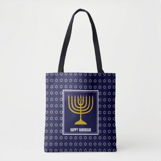 HANUKKAH(ユダヤ教)メノラースターパーソナライズされたデイビッドNavy Blue トートバッグ (正面)