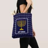 HANUKKAH(ユダヤ教)メノラースターパーソナライズされたデイビッドNavy Blue トートバッグ (クローズアップ)