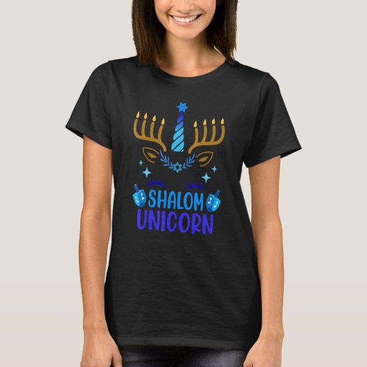 Hanukkah 2022 Unicorn Cute Decorations Menorah Cha Tシャツ (正面)