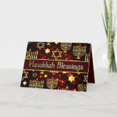 Hanukkah Blessings Menorah Red & Gold シーズンカード (正面)