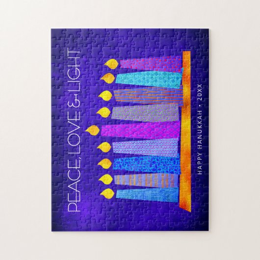 Hanukkah Blue Boho Candle Pattern Peace Love Light ジグソーパズル (縦)