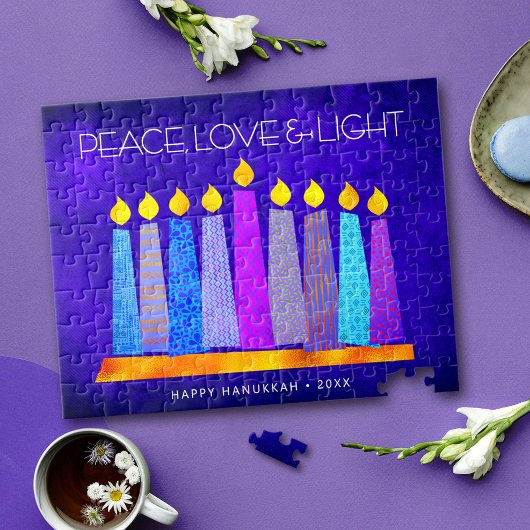 Hanukkah Blue Boho Candle Pattern Peace Love Light ジグソーパズル