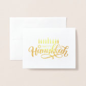Hanukkah Card Family Photo Holiday Blessing Gold  箔カード (封筒付き正面)
