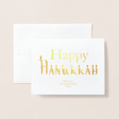 Hanukkah Card Family Photo Holiday Blessing Gold  箔カード (封筒付き正面)
