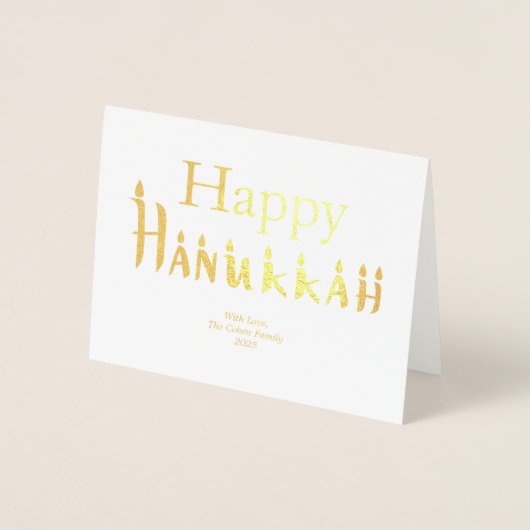 Hanukkah Card Family Photo Holiday Blessing Gold  箔カード (正面)