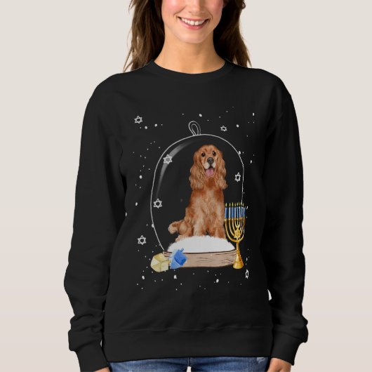 Hanukkah Cocker Spaniel. Dog Snow Globe Pajama スウェットシャツ (正面)