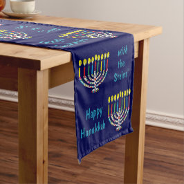 Hanukkah Colorful Menorahs ロングテーブルランナー